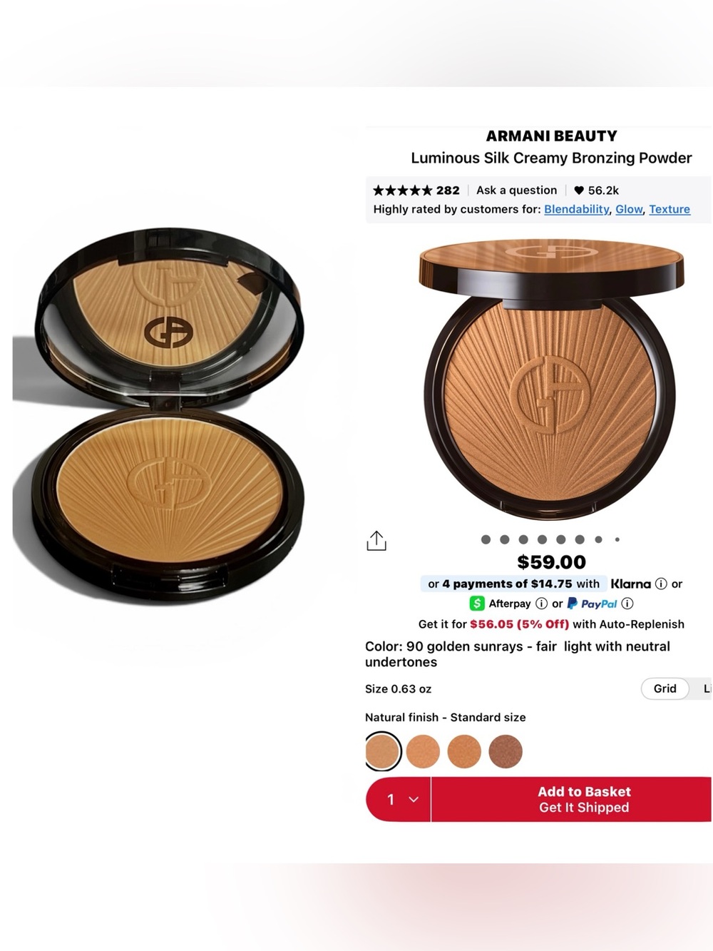 Armani Beauty Luminous Silk Creamy Bronzing Powder 90 Golden Sunrays 0.63 oz